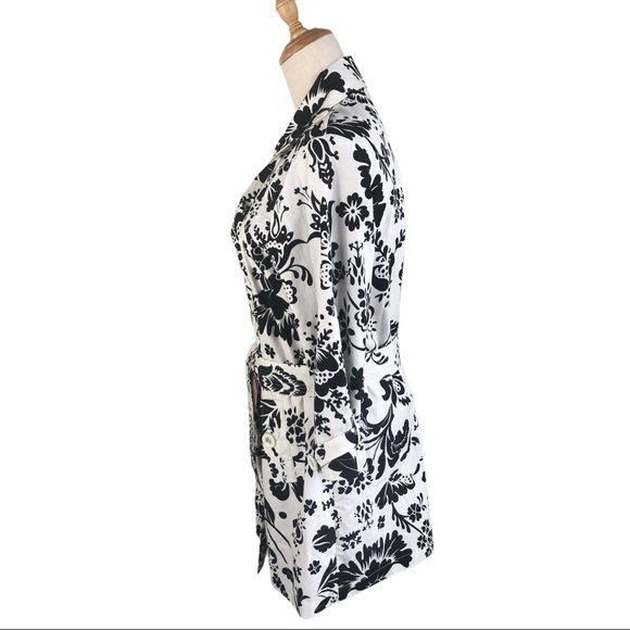 Black and white floral cotton trench coat - Picture 4 of 7